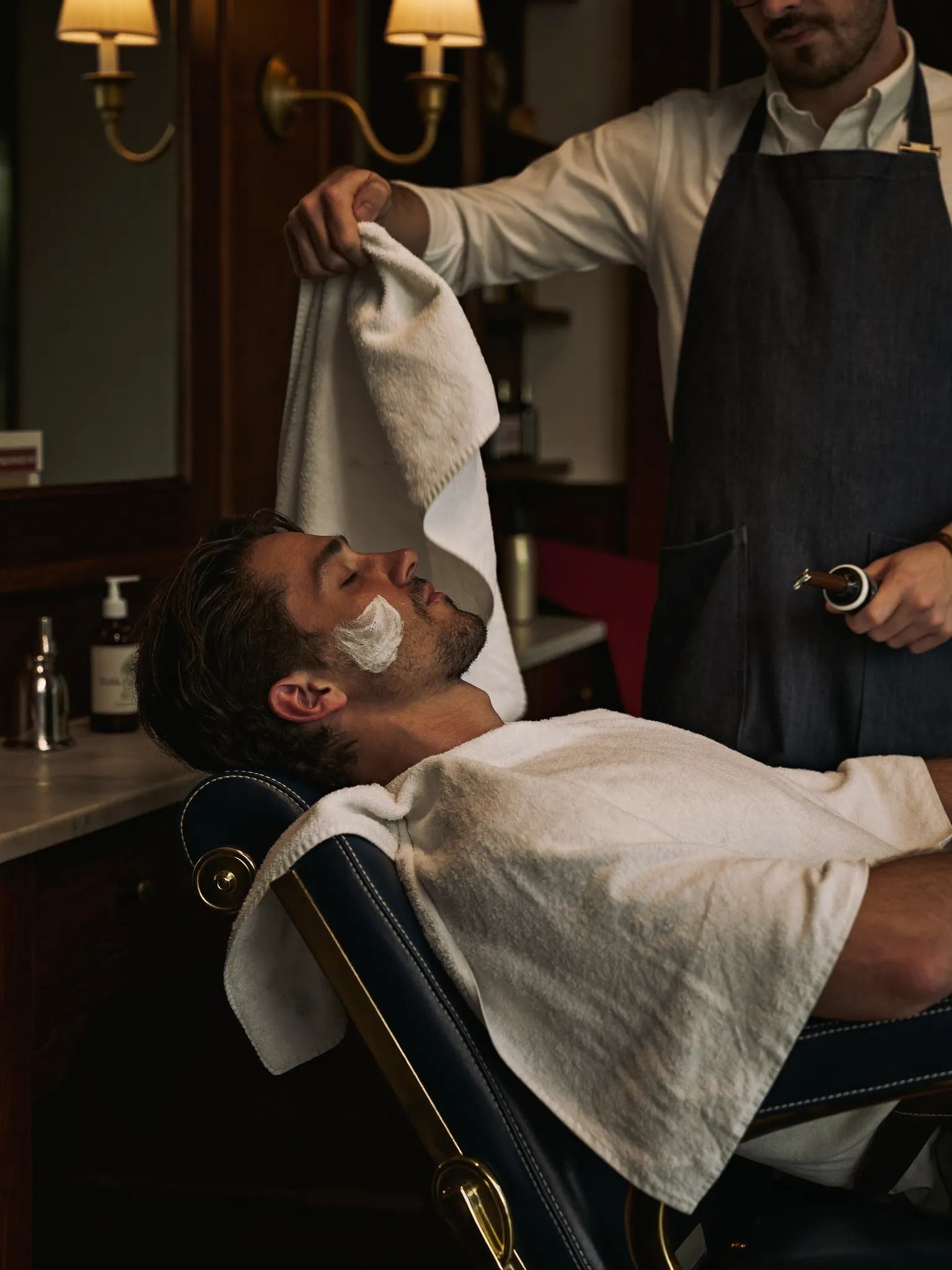 Hot towel straight razor shave
